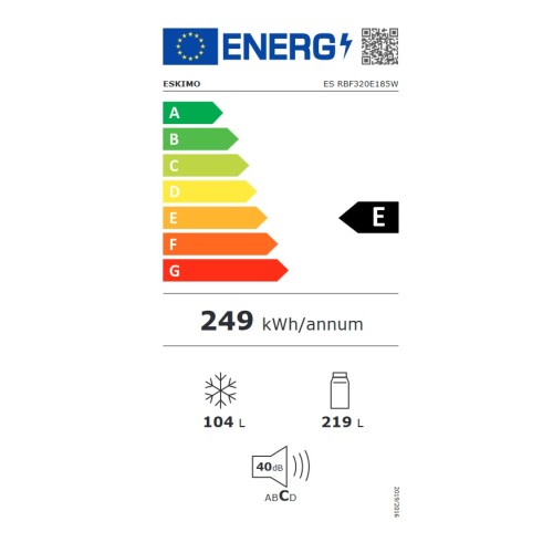Eskimo Ψυγειοκαταψύκτης ES RBF320E185W No Frost 323Lt Υ185xΠ60xΒ68,5εκ. Λευκό