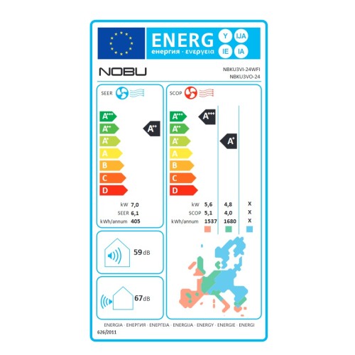 Nobu Κλιματιστικό NBKU3VI-24WFI/NBKU3VO-24 24000btu με WiFi (A++/A+++)