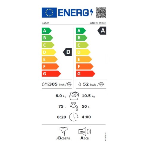 Bosch Πλυντήριο-Στεγνωτήριο WNC254A0GR (10,5kg/6kg 1400rpm)