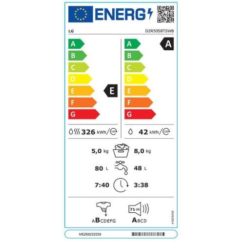 LG Πλυντήριο-Στεγνωτήριο D2R50S8TSWB (8kg/5kg 1200rpm)