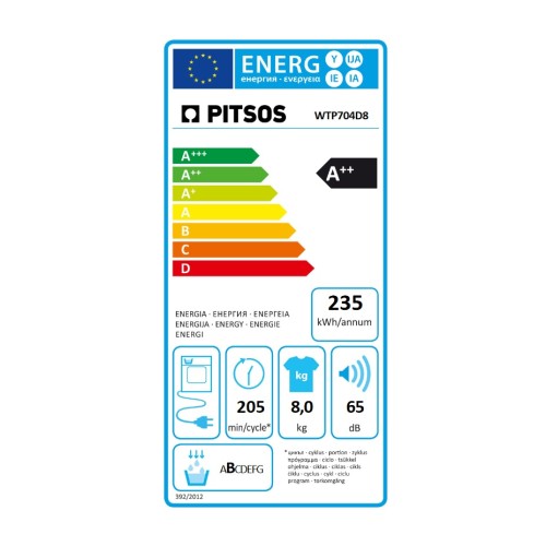 Pitsos Στεγνωτήριο Ρούχων με Αντλία Θερμότητας WTP704D8 (8kg A++)