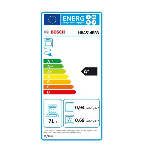 Bosch Εντοιχιζόμενος Φούρνος Ανω Πάγκου HBA514BB3 71lt Μαύρος
