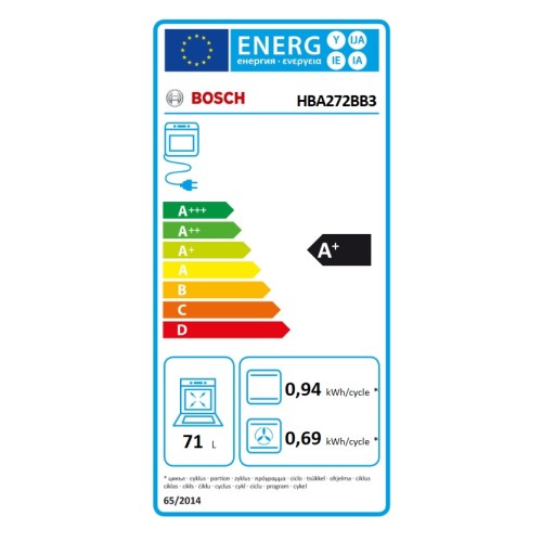 Bosch Εντοιχιζόμενος Φούρνος Ανω Πάγκου HBA272BB3 71lt Μαύρος