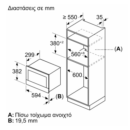 Bosch Εντοιχιζόμενος Φούρνος Μικροκυμάτων BEL7321B1 21lt Μαύρος