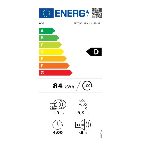 AEG Εντοιχιζόμενο Πλυντήριο Πιάτων FFE53610ZM για 13 Σερβίτσια Π59.6xY81.8εκ.