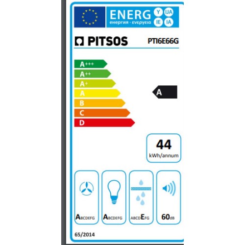 Pitsos Απορροφητήρας Καμινάδα PTI6E66G 60cm Μαύρος