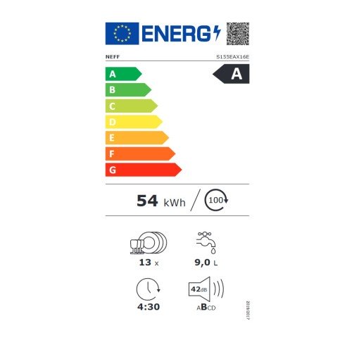 Neff Εντοιχιζόμενο Πλυντήριο Πιάτων S155EAX16E για 13 Σερβίτσια Π59,8xY81,5εκ.