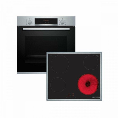 Bosch Σετ Φούρνος Ανω πάγκου HBA534ES4 + Εστία κεραμική PKE645BA2E