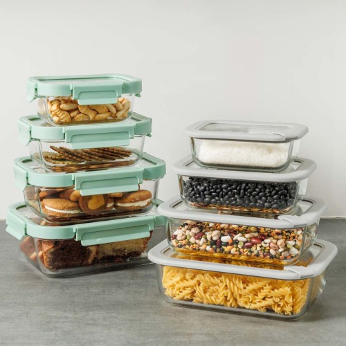 Estia Φαγητοδοχείο CLICK&SEAL γυάλινο 370ml 16.3x12.3x6.2cm με καπάκι πλαστικό Mint