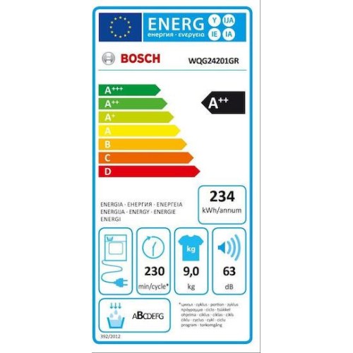 Bosch Στεγνωτήριο WQG24201GR 9kg A++ με Αντλία Θερμότητας
