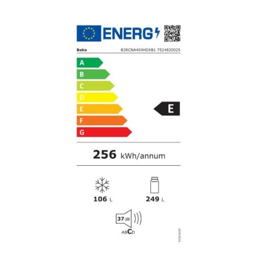 Beko Ψυγειοκαταψύκτης B3RCNA404HDXB1 No Frost Υ203.5xΠ59.5xΒ66.3cm Inox