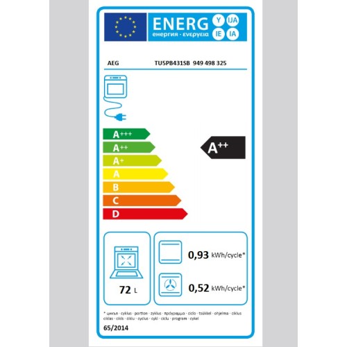 AEG Φούρνος Εντοιχιζόμενος Ανω Πάγκου TU5PB431SB 72lt με Πυρόλυση