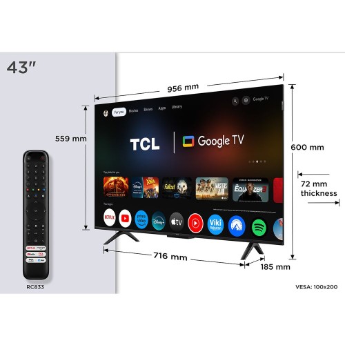 TCL Τηλεόραση QLED Smart 43P7K 4K UHD HDR Google TV 43'' (2025)