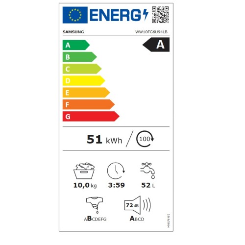 Samsung Πλυντήριο Ρούχων WW10FG6U94LBU4 10kg 1351 Στροφων Α