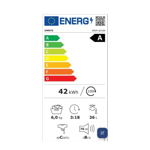Omnys Πλυντήριο Ρούχων WNM-6018A 6kg 1000 Στροφών Slim