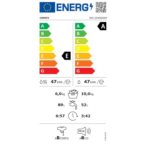 Omnys Πλυντήριο-Στεγνωτήριο WD-10W6DWH (10kg/6kg 1400rpm)