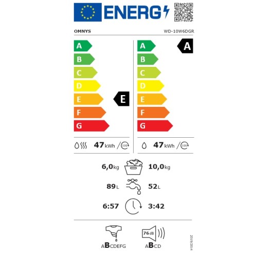 Omnys Πλυντήριο-Στεγνωτήριο WD-10W6DGR (10kg/6kg 1400rpm) Γκρι