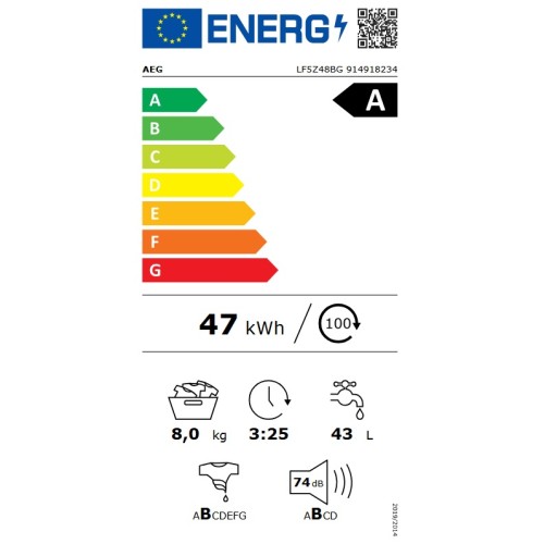 AEG Πλυντήριο Ρούχων LF5Z48BG 8kg 1400rpm A