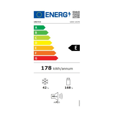 United Ψυγείο Δίπορτο UDW-1437E 210lt Υ143xΠ55xΒ55 εκ. Λευκό