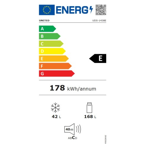 United Ψυγείο Δίπορτο UDS-1438E 210lt Υ143xΠ55xΒ55 εκ. Inox