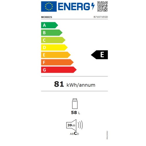 Morris Ψυγείο Μονόπορτο B71071EGD 58lt Υ63.5xΠ47xΒ47εκ. Μαύρο