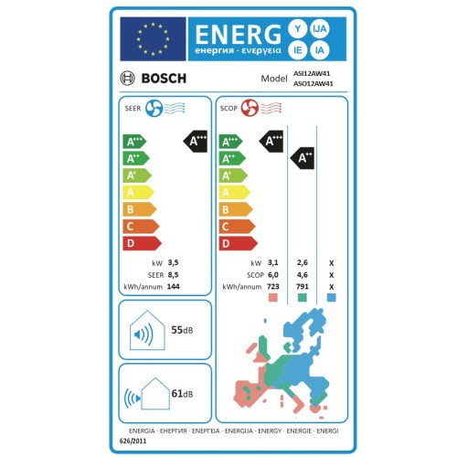 Bosch Κλιματιστικό Inverter ASI12AW41/ASO12AW41 12000Btu με Wi-Fi (Α+++/Α+++)