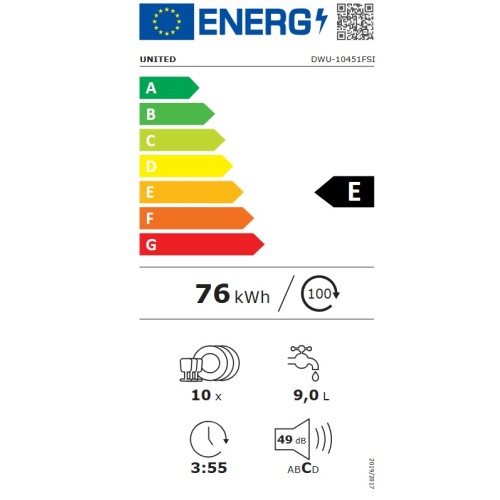 United Πλυντήριο Πιάτων DWU-10451FSI για 10 Σερβίτσια Π44,5xY84,5εκ Inox