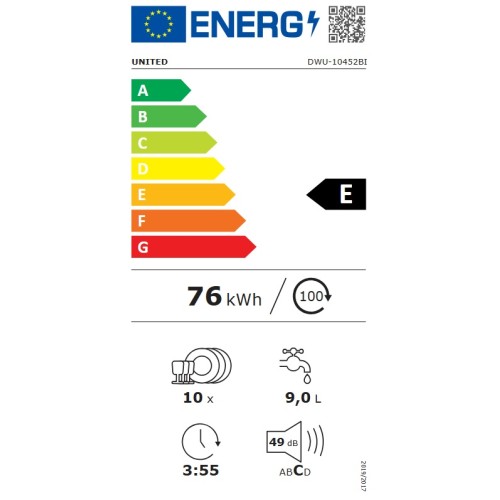 United Εντοιχιζόμενο Πλυντήριο Πιάτων DWU-10452BI για 10 Σερβίτσια Π45xY82εκ