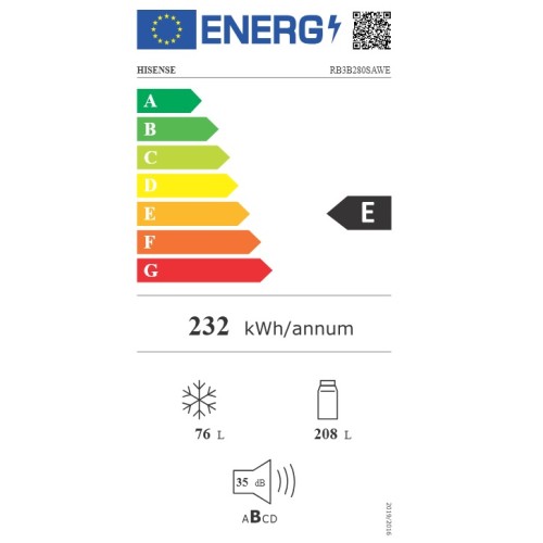 Hisense Εντοιχιζόμενος Ψυγειοκαταψύκτης RB3B280SAWE 284lt Υ193,2xΠ54xΒ54,5εκ.