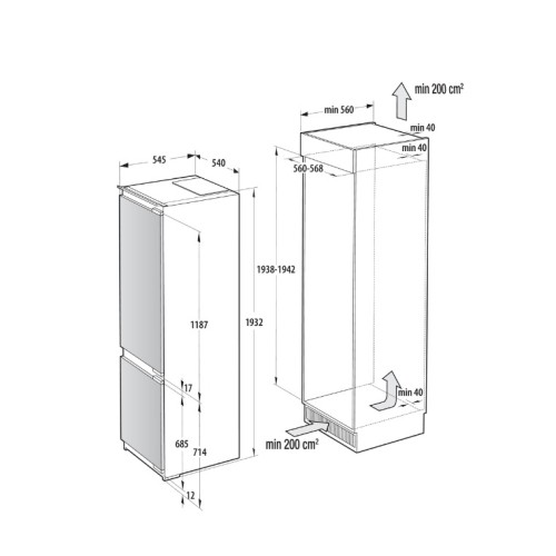 Hisense Εντοιχιζόμενος Ψυγειοκαταψύκτης RB3B280SAWE 284lt Υ193,2xΠ54xΒ54,5εκ.
