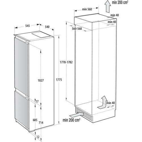 Hisense Εντοιχιζόμενος Ψυγειοκαταψύκτης RB3B250SAWE 252lt Υ177,2xΠ54xΒ54,5εκ.