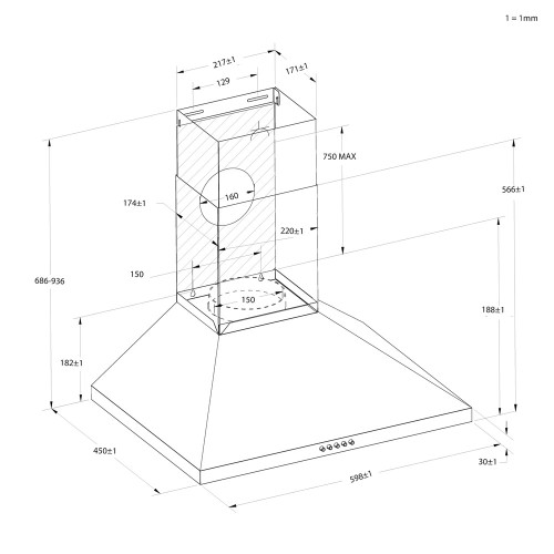 Candy Απορροφητήρας Καμινάδα CCE116/1XGG 60cm Inox