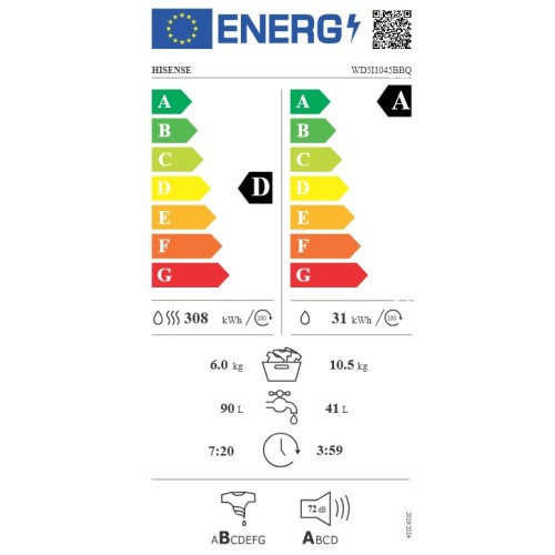 Hisense Πλυντήριο-Στεγνωτήριο WD5I1045BBQ (10,5kg/6kg 1400rpm)