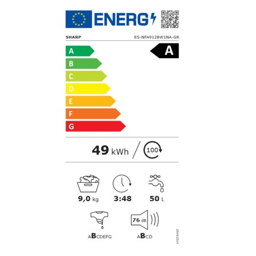 Sharp Πλυντήριο Ρούχων ES-NFA912BW1NA-GR (9kg 1200)