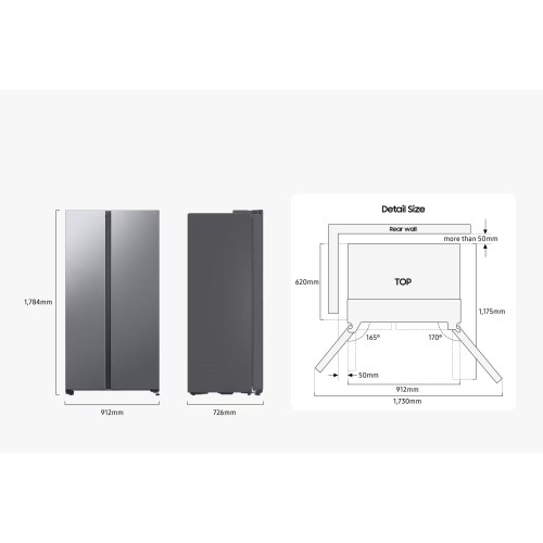 Samsung Ψυγείο Ντουλάπα RS70F64KETEF 640lt Υ178.4xΠ91.2xΒ72.6cm Inox