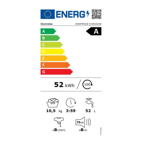 Electrolux Πλυντήριο Ρούχων EW6F9452E (10,5kg 1400Rpm)