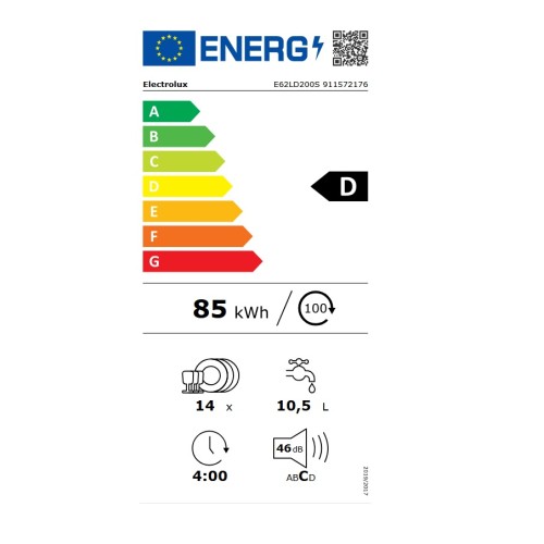 Electrolux Εντοιχιζόμενο Πλυντήριο Πιάτων E62LD200S για 14 Σερβίτσια Π59,6xΥ81,8εκ.