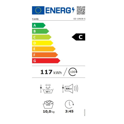 Candy Στεγνωτήριο Ρούχων GD 10N3B-S με Αντλία Θερμότητας 10kg
