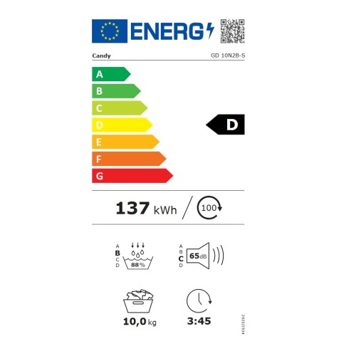 Candy Στεγνωτήριο Ρούχων GD 10N2B-S με Αντλία Θερμότητας 10kg