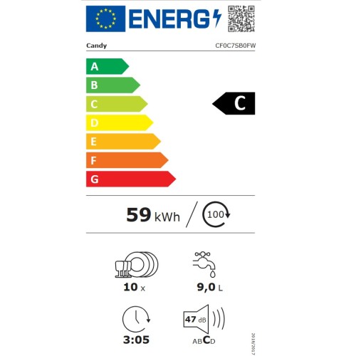 Candy Πλυντήριο Πιάτων CF0C7SB0FW για 10 Σερβίτσια Π44,8xY84,6εκ. Λευκό