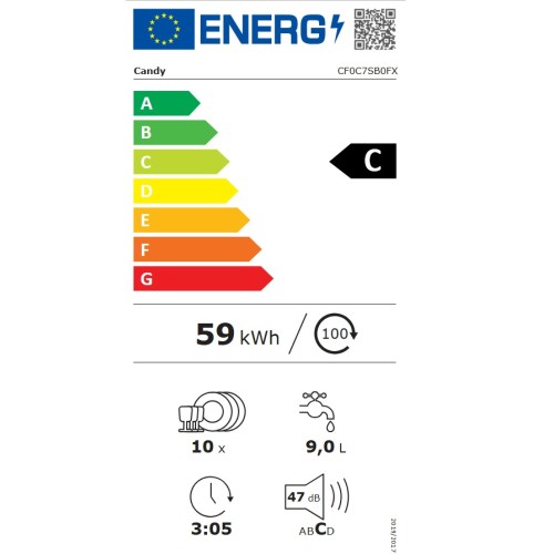 Candy Πλυντήριο Πιάτων CF0C7SB0FX για 10 Σερβίτσια Π44,8xY84,6εκ. Inox
