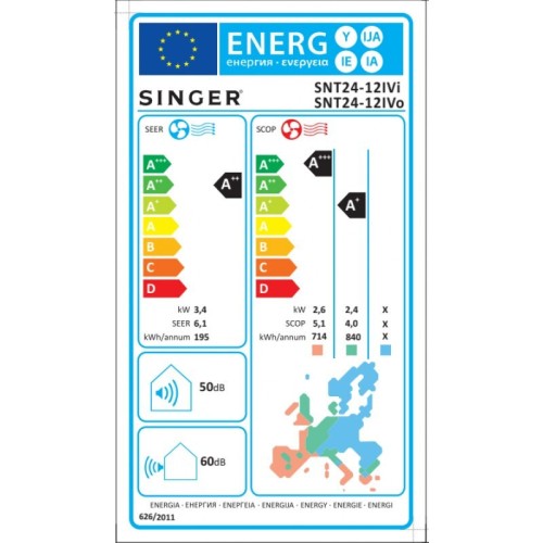 Singer Κλιματιστικό Inverter SNT26-09IVi/SNT26-09IVο 9000btu με Wi-Fi (A++/A+++)