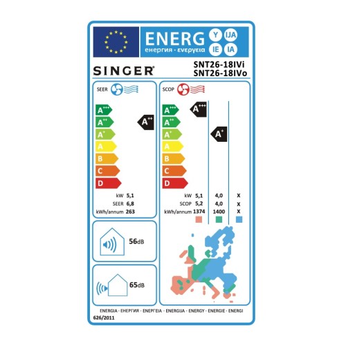 Singer Κλιματιστικό Inverter SNT26-24IVi / SNT26-24IVο 24000btu με Wi-Fi (A++/A+++)