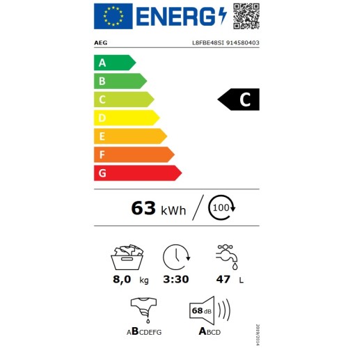 AEG Εντοιχιζόμενο Πλυντήριο Ρούχων L8FBE48SI 8000 PowerCare (8kg 1400Rpm)