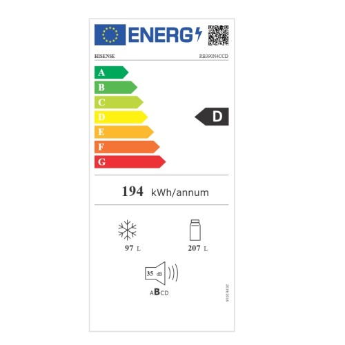 Hisense Ψυγειοκαταψύκτης RB390N4CCD 304lt Υ186xΠ59.5xΒ59εκ. Inox