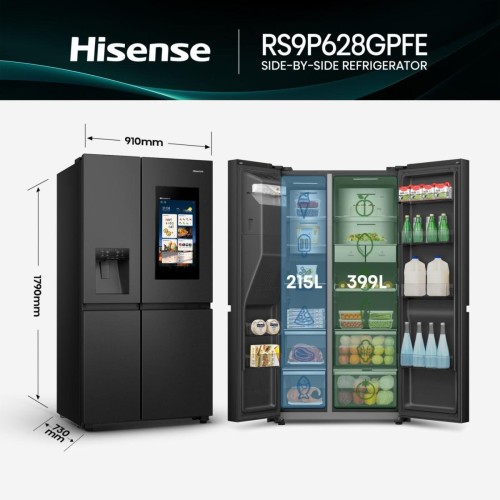 Hisense Ψυγείο Ντουλάπα RS9P628GPFE 614lt Υ179xΠ91xΒ73εκ. Μαύρο