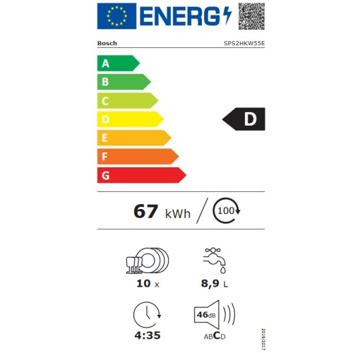 Bosch Πλυντήριο Πιάτων SPS2HKW55E για 10 Σερβίτσια Π45xY84,5εκ Λευκό