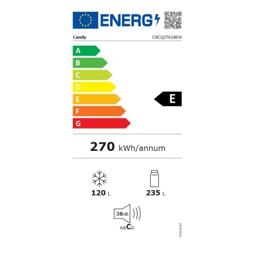 Candy Ψυγειοκαταψύκτης CNCQ2T618EW 409lt Total NoFrost Υ185xΠ60xΒ66.7εκ. Λευκό