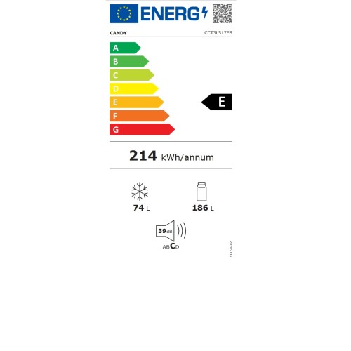 Candy Ψυγειοκαταψύκτης CCT3L517ES 260lt Low Frost Υ176xΠ54.5xΒ55εκ. Silver