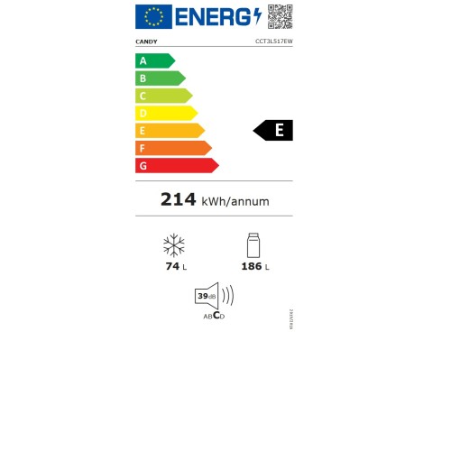 Candy Ψυγειοκαταψύκτης CCT3L517EW 260lt Low Frost Υ176xΠ54.5xΒ55εκ. Λευκό